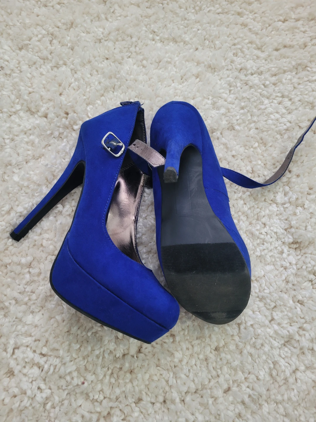 Royal Blue Suede Platform Heels - photo 4