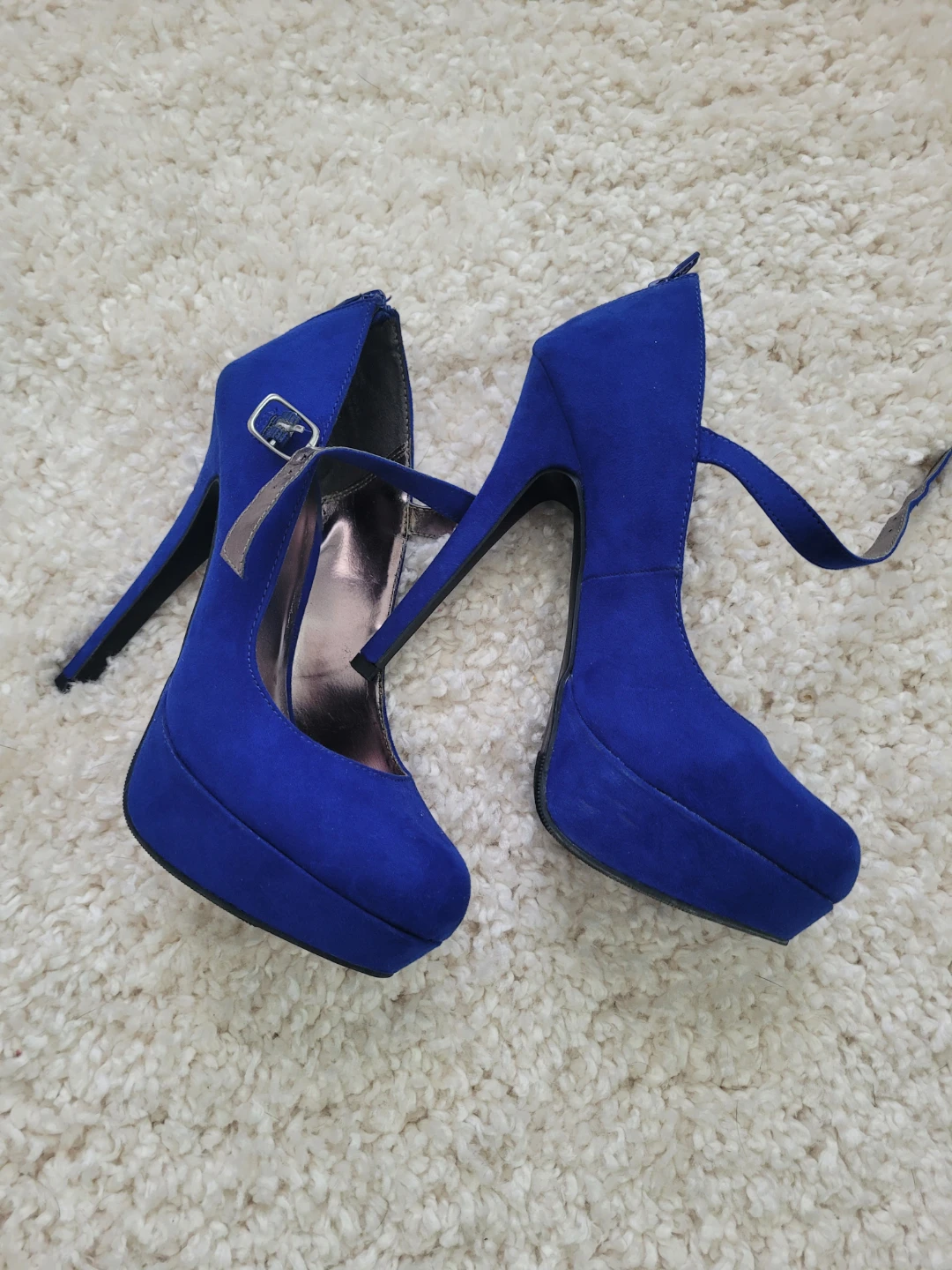 Royal Blue Suede Platform Heels - photo 5