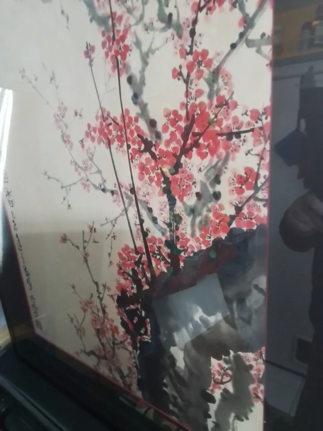 Chinese ink and wash painting of red plum blossoms by Xue Bei - photo 4