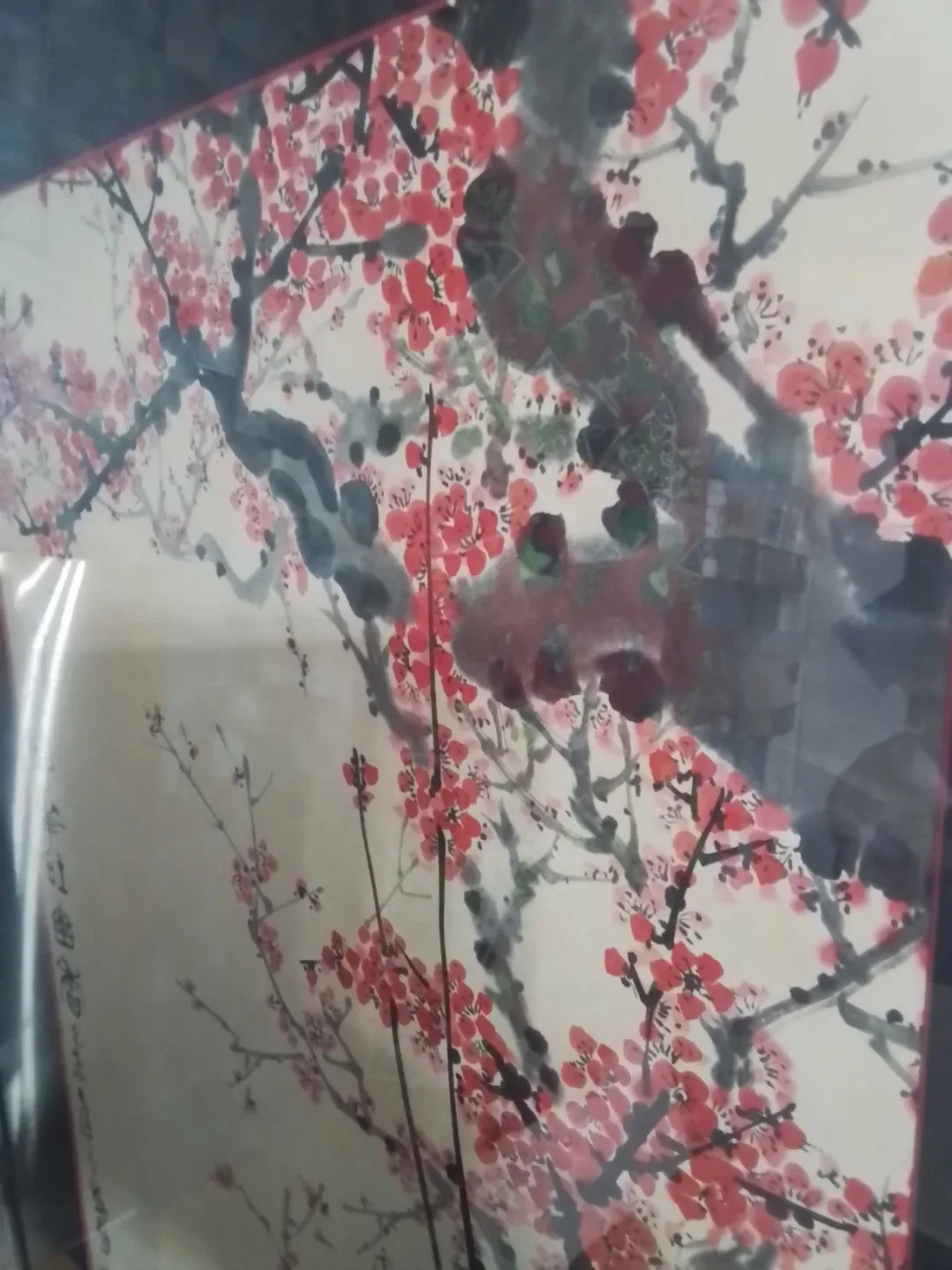 Chinese ink and wash painting of red plum blossoms by Xue Bei - photo 5