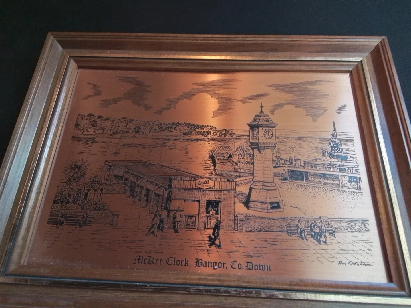 Framed Vintage Etched Copper Plate - McKee Clock, Bangor - photo 4