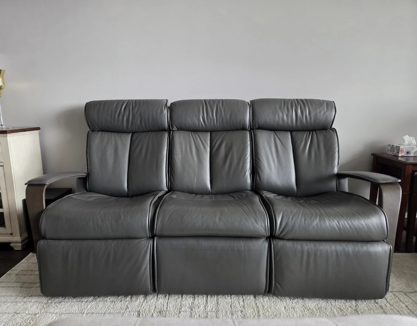 Grey Leather 3-Seater Reclining Sofa