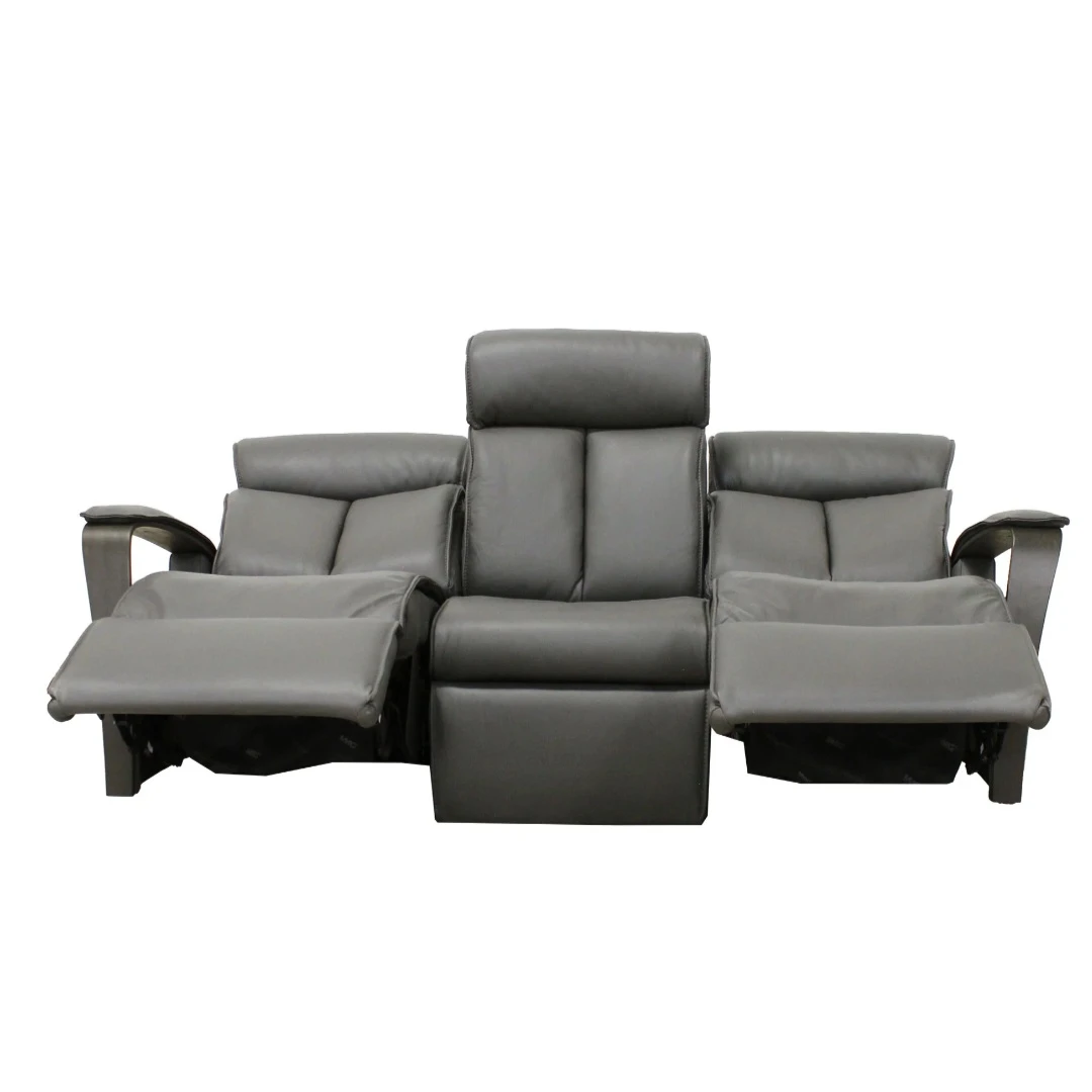 Grey Leather 3-Seater Reclining Sofa - photo 3