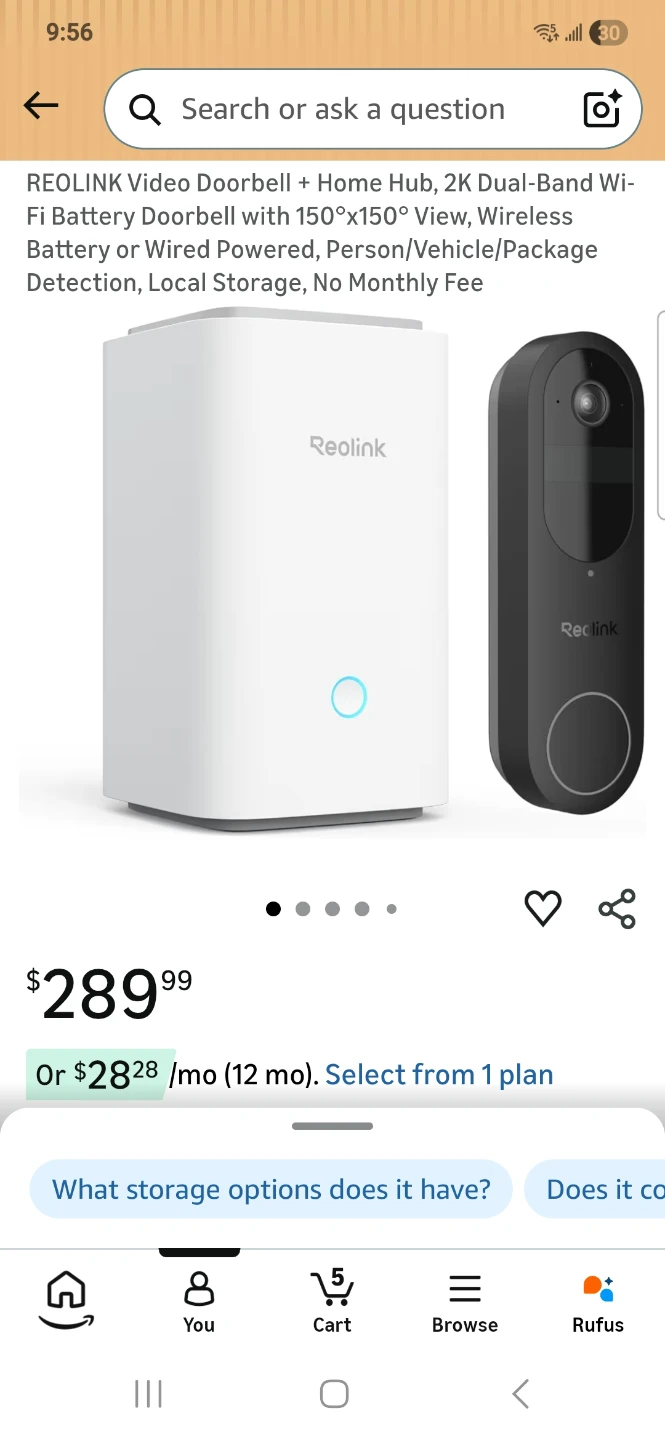 Reolink Black Battery Video Doorbell Camera