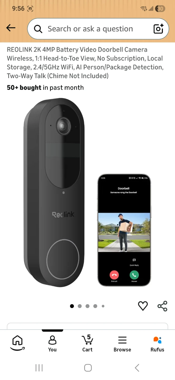 Reolink Black Battery Video Doorbell Camera - photo 2