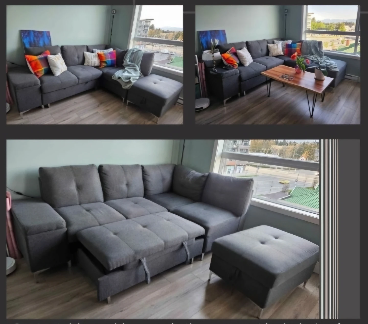 Grey Sectional Sofa with Storage