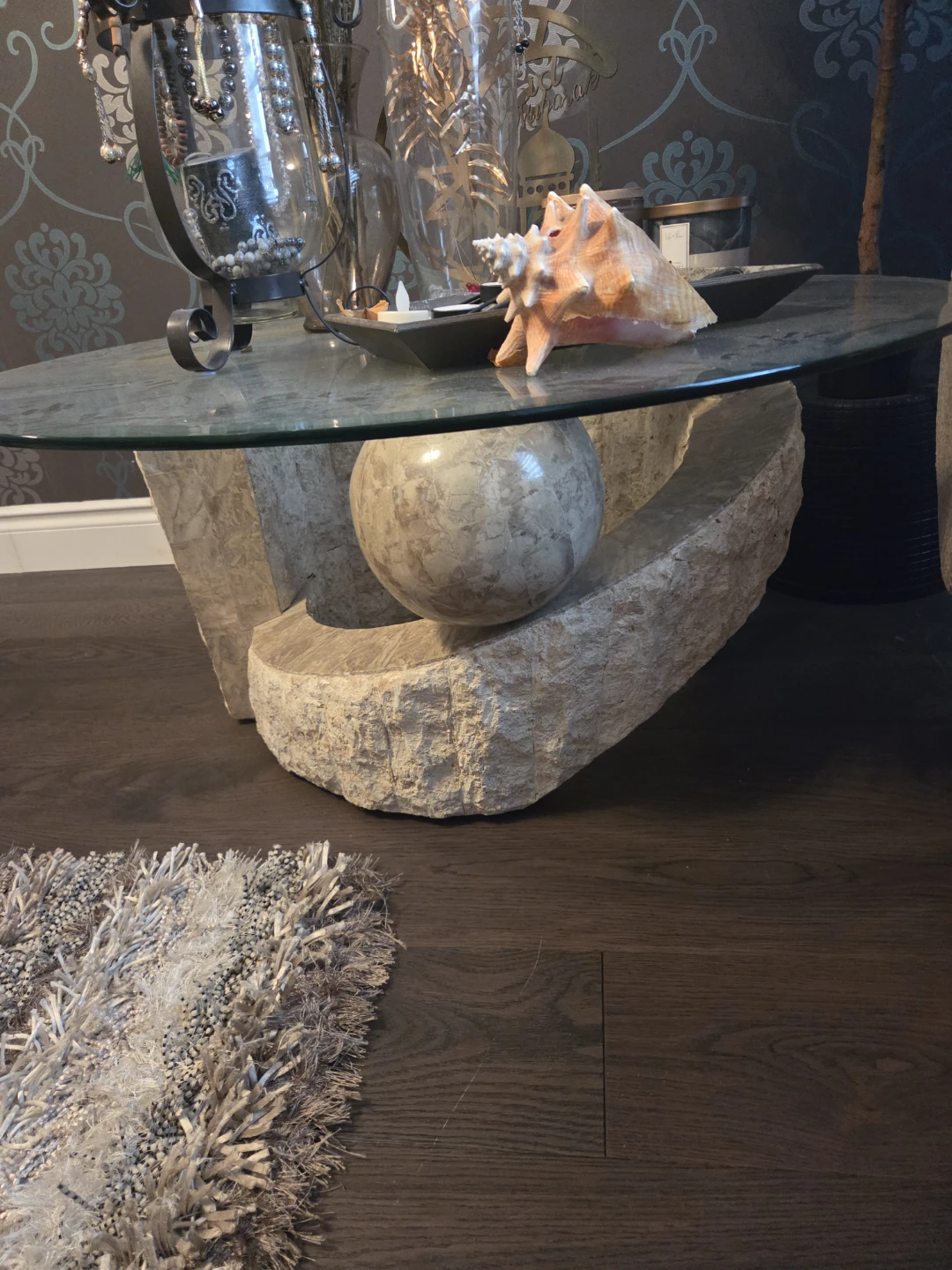 Unique Stone and Glass Coffee Table