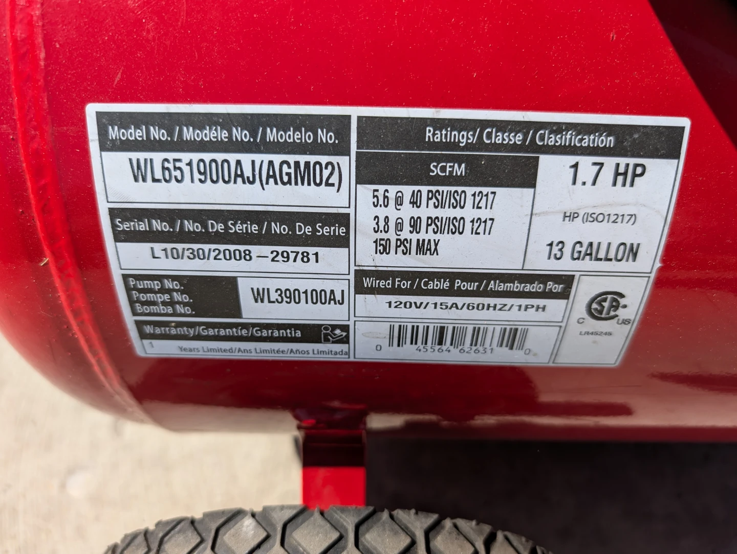 Husky 13 Gallon Air Compressor - photo 3