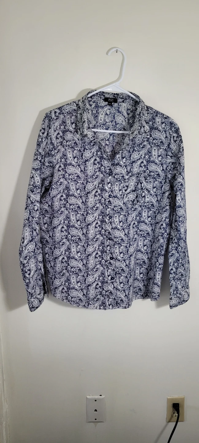 Pinstripe Paisley Button-Up Shirt - Size L/XL