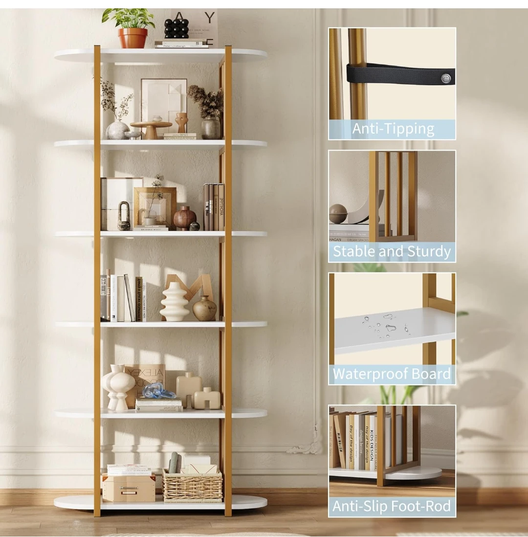 White 6-Tier Bookshelf