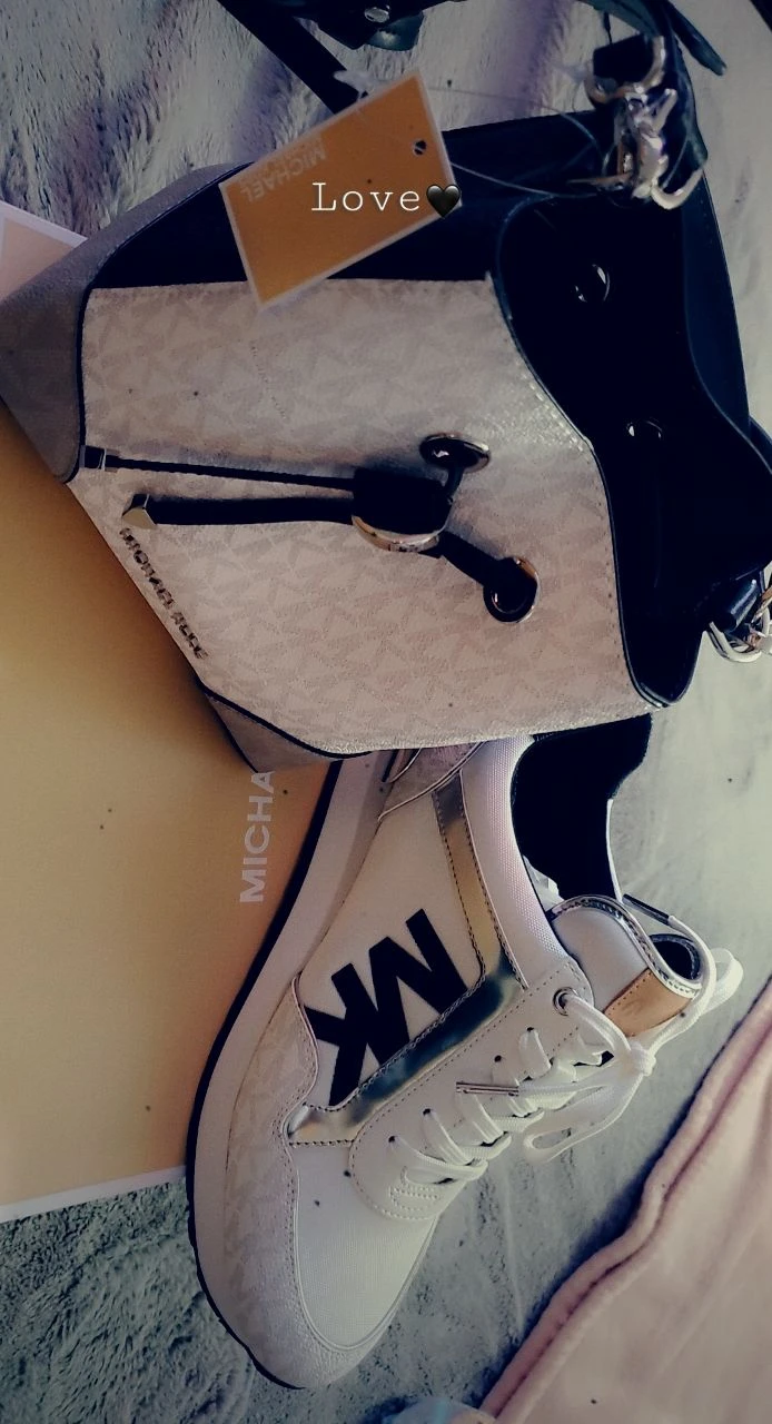 Michael Kors White Logo Print Sneakers and Drawstring Bag - photo 2