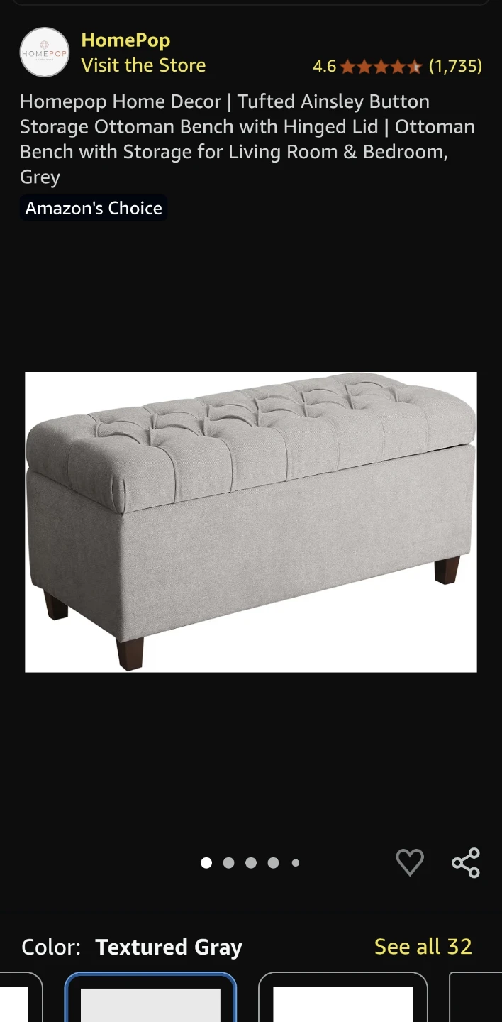 HomePop Tufted Storage Ottoman Bench - Textured Gray