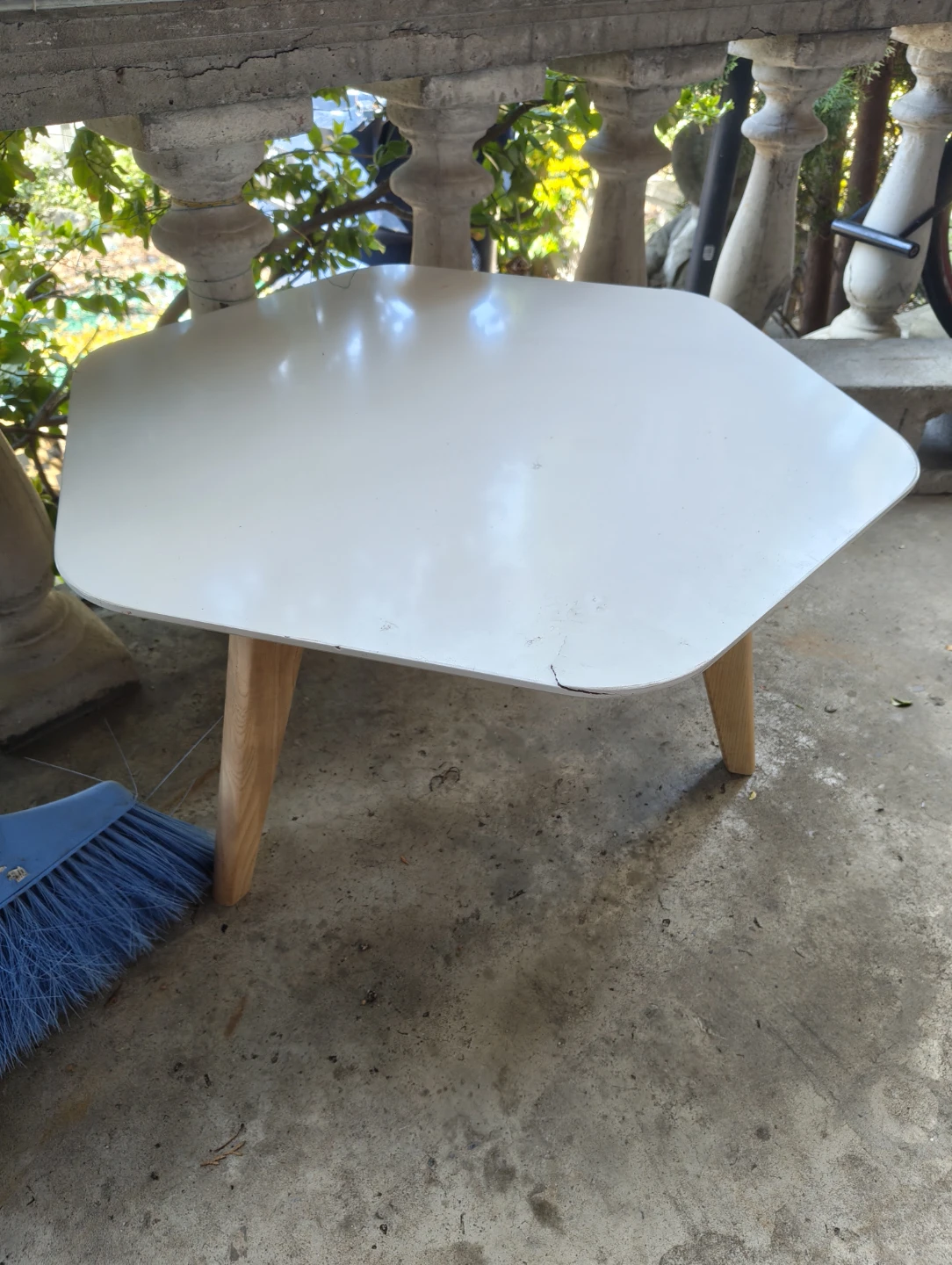White Hexagonal Coffee Table with Wooden Legs
