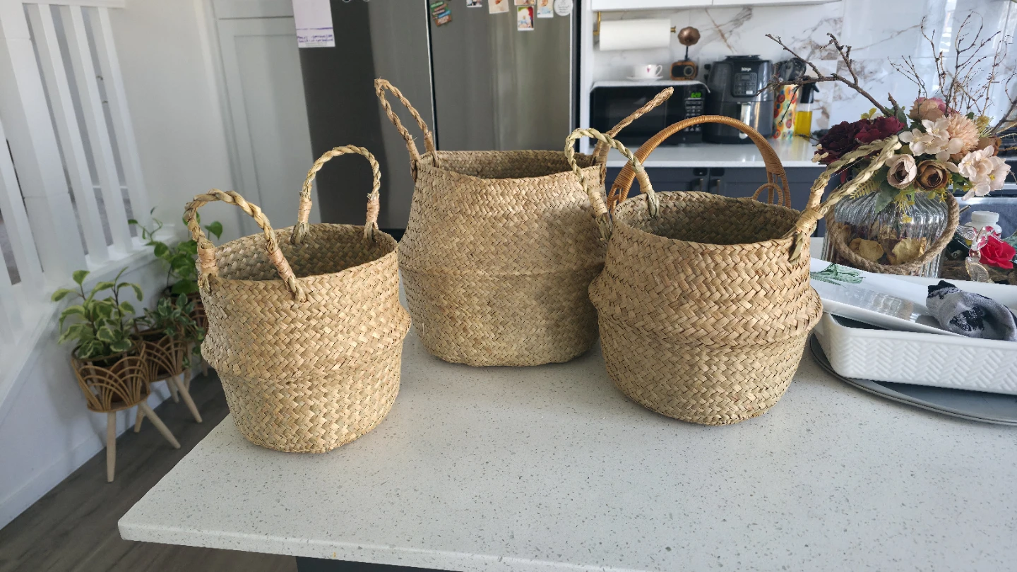 Plant Baskets Set of 3 Seagrass Woven Belly Baskets - photo 3