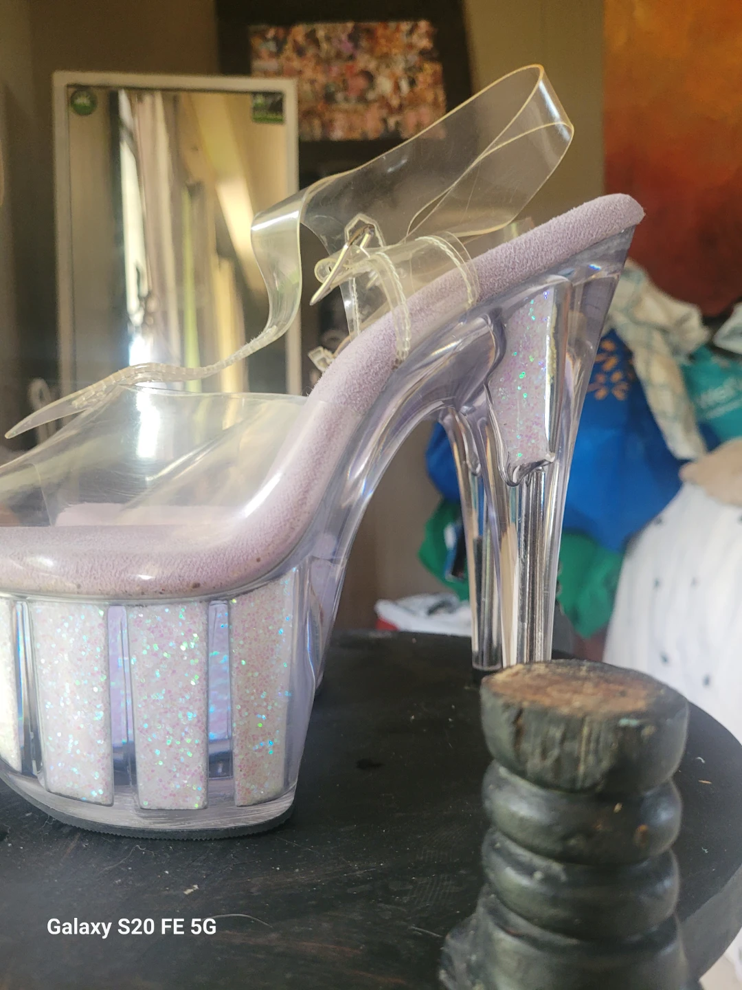 Clear Platform Heels with Glitter
