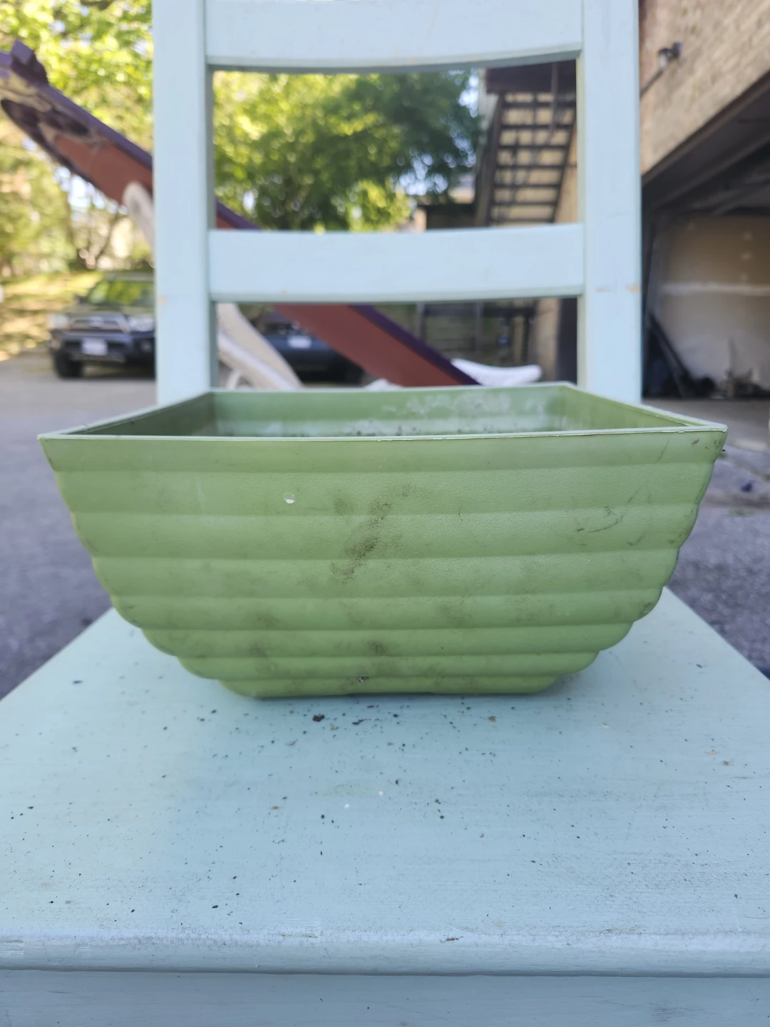 Square Green Plastic Planter Pot