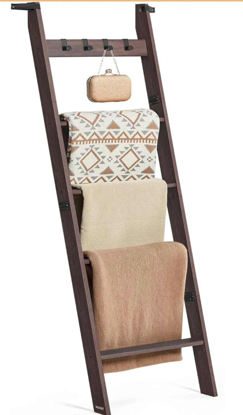 VASAGLE Ladder Shelf with 5 Shelves and 4 Hooks - photo 2