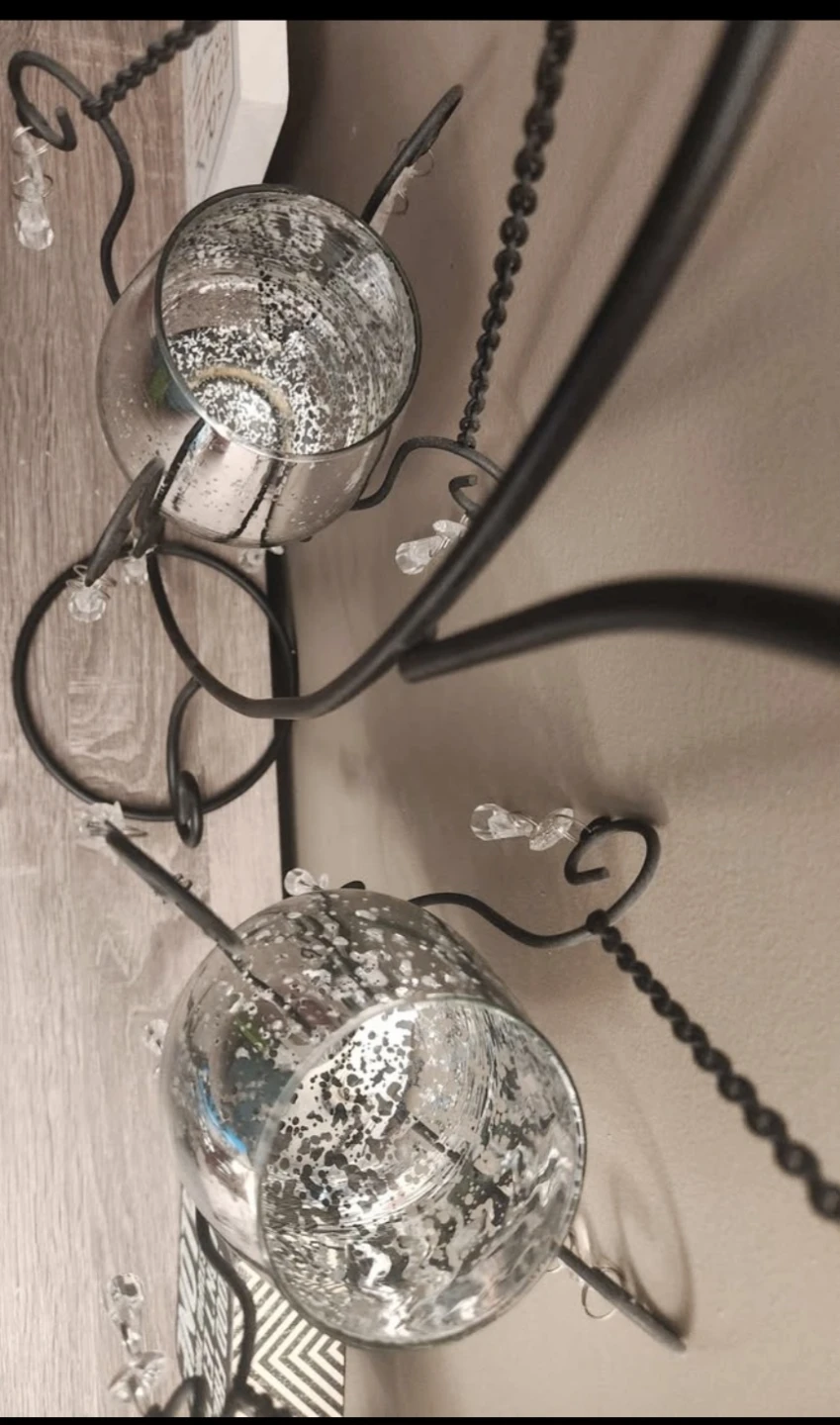 Black Metal Candelabra with 2 Hanging Glass Holders - photo 2