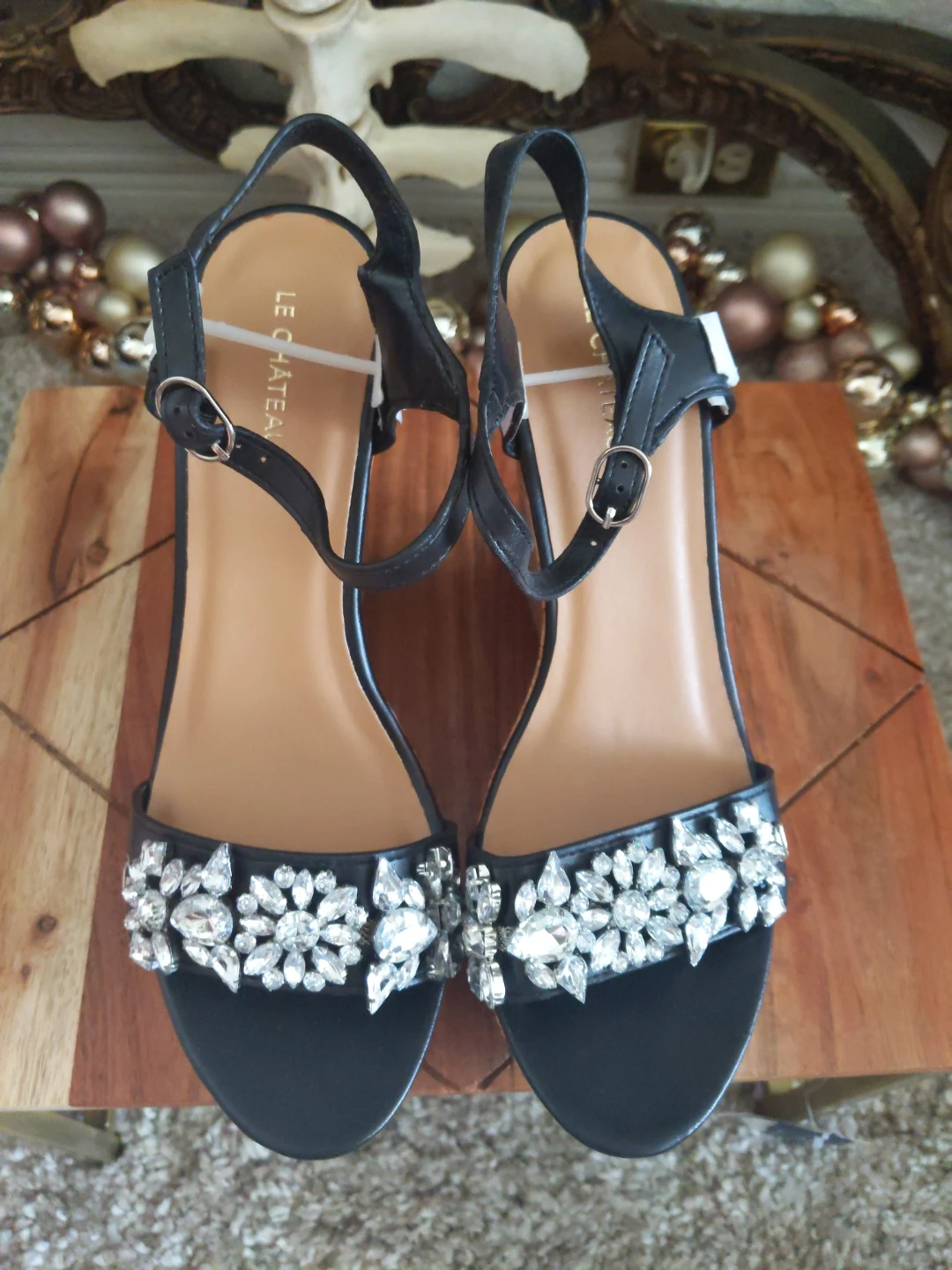 Le Château Black Wedge Sandals with Embellishments - Size 10 - photo 2