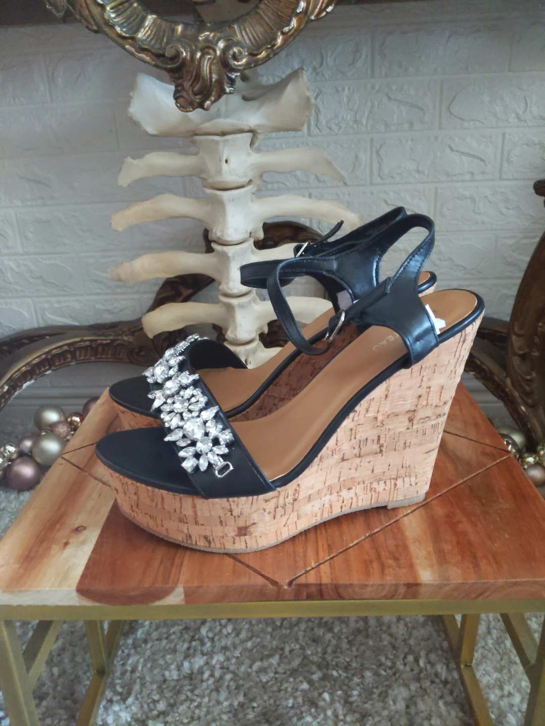 Le Château Black Wedge Sandals with Embellishments - Size 10 - photo 3