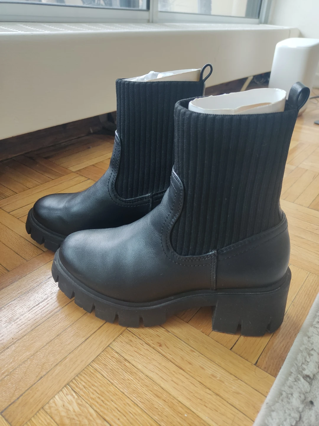 Black Chunky Heel Sock Boots
