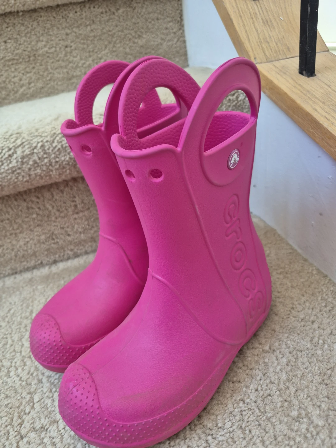 Crocs Kids Pink Rain Boots J1 (jibbits not included)