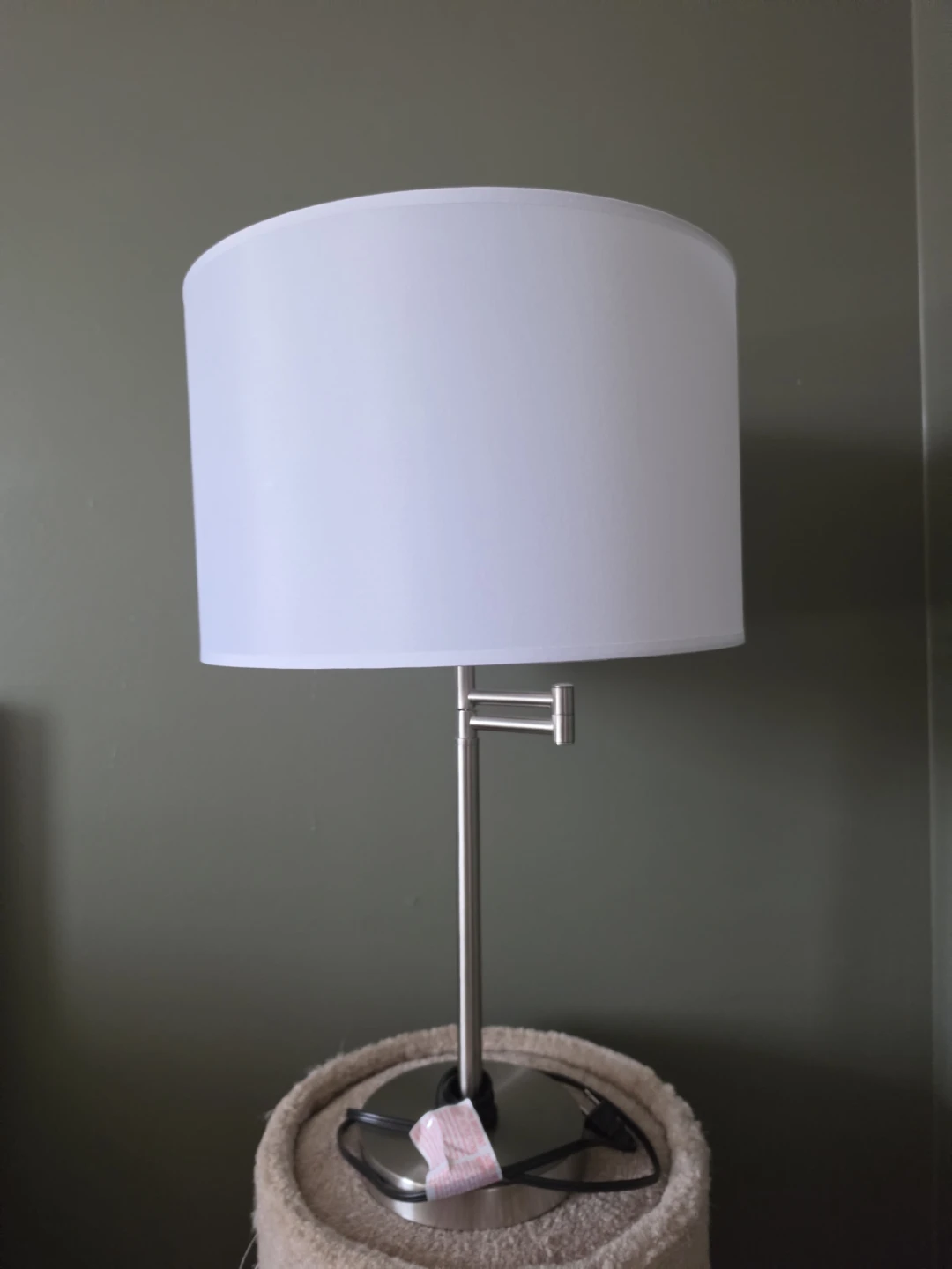 Adjustable Brushed Nickel Table Lamp with White Drum Shade