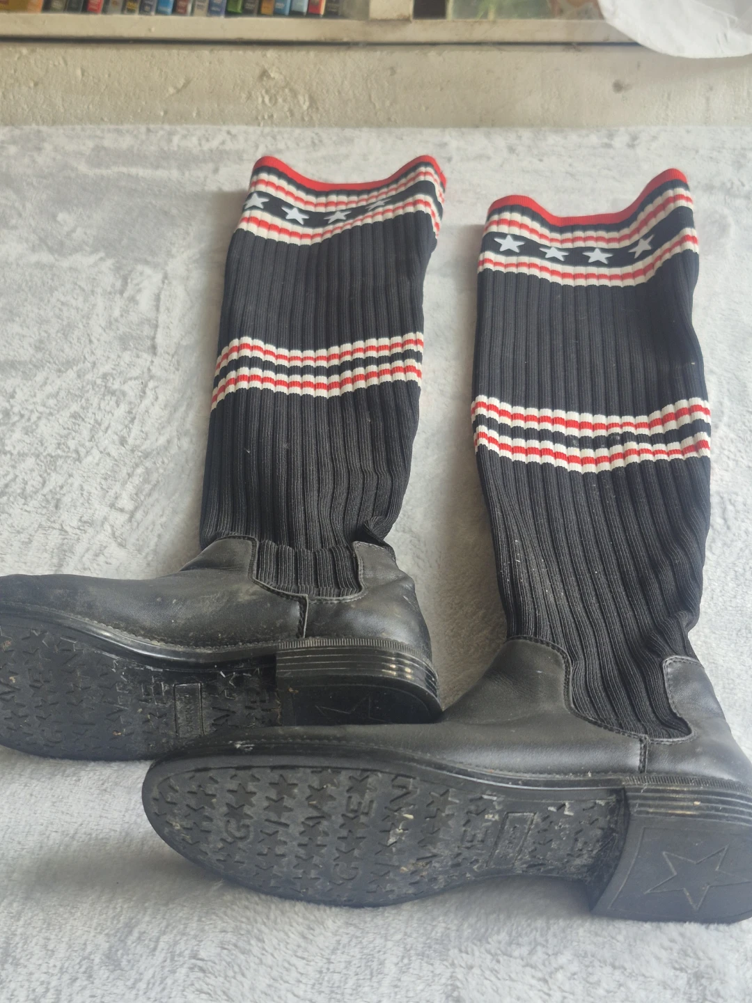 Givenchy black over-the-Knee Boots with Red and White Stripes - photo 4