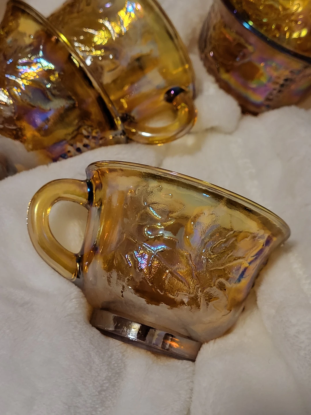 Orange Blossom/Amber Carnival Glass Punch Bowl with Mugs - photo 2