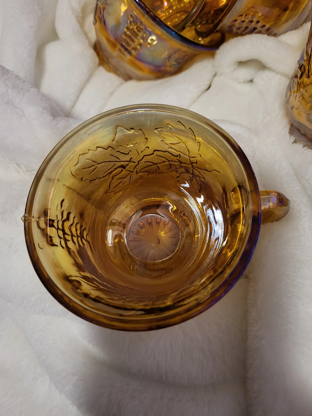 Orange Blossom/Amber Carnival Glass Punch Bowl with Mugs - photo 3