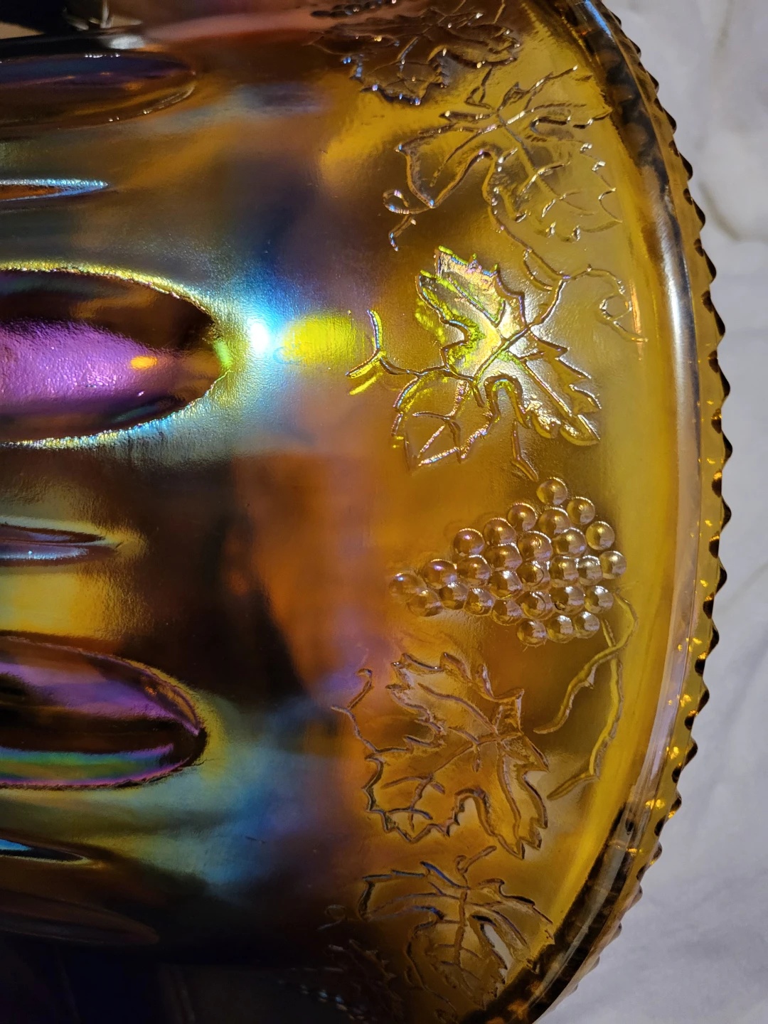 Orange Blossom/Amber Carnival Glass Punch Bowl with Mugs - photo 5