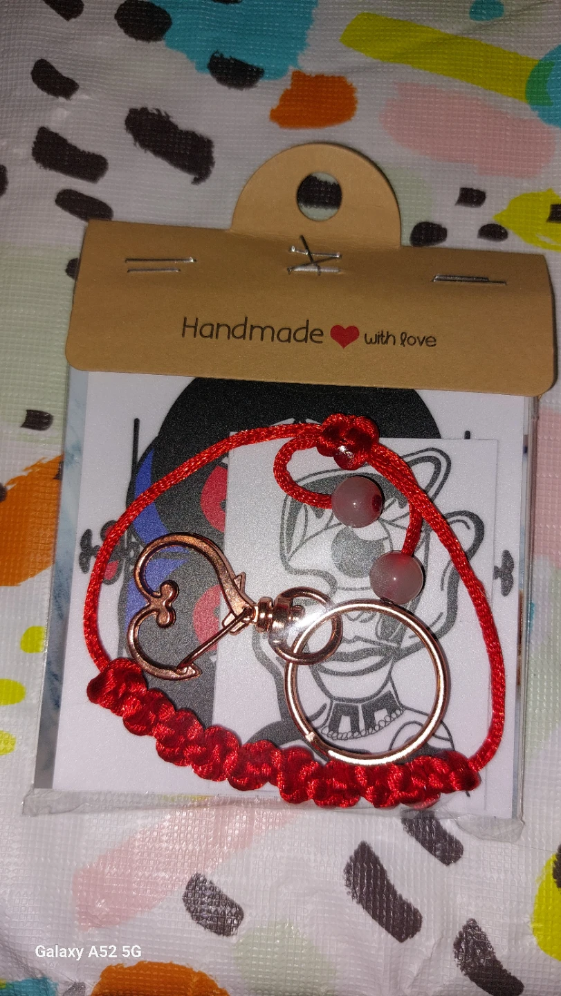 Handmade Red bracelet set of stickers and a keychain