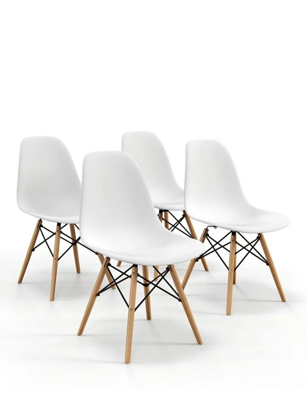 Set of 4 White Dining Chairs with Wooden Legs