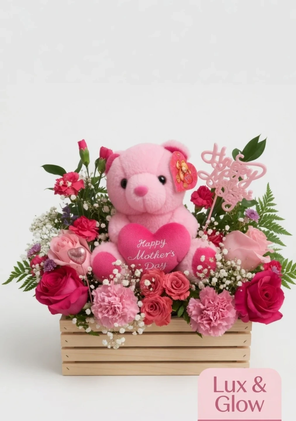Mother's Day Teddy Bear and Flower Arrangement