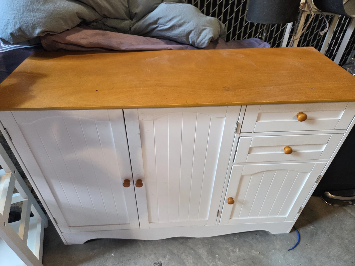 White Storage Cabinet with Wood Top - photo 4