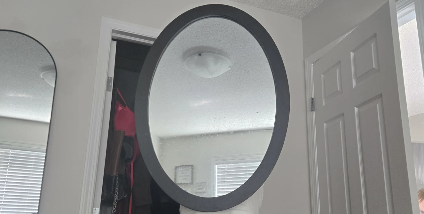 Oval wall mirror with black frame