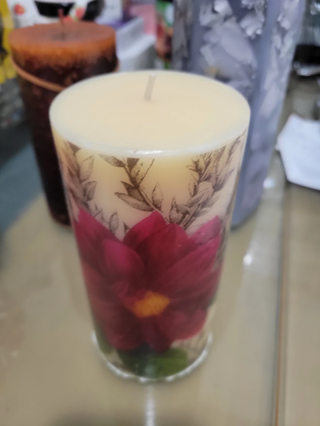 Pillar Candle with Floral Design