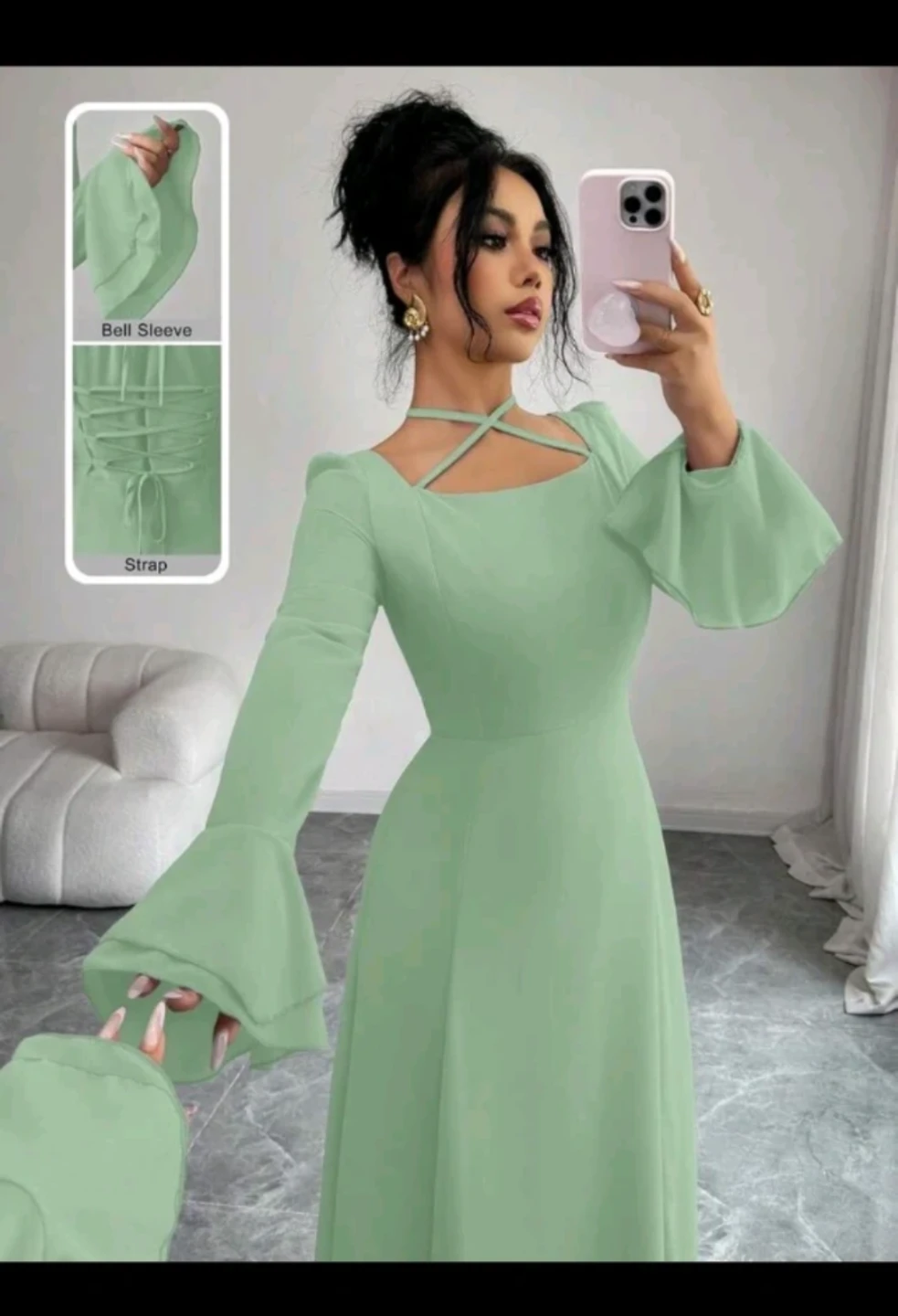 Mint Bell Sleeve Lace-Up Maxi Dress - photo 3