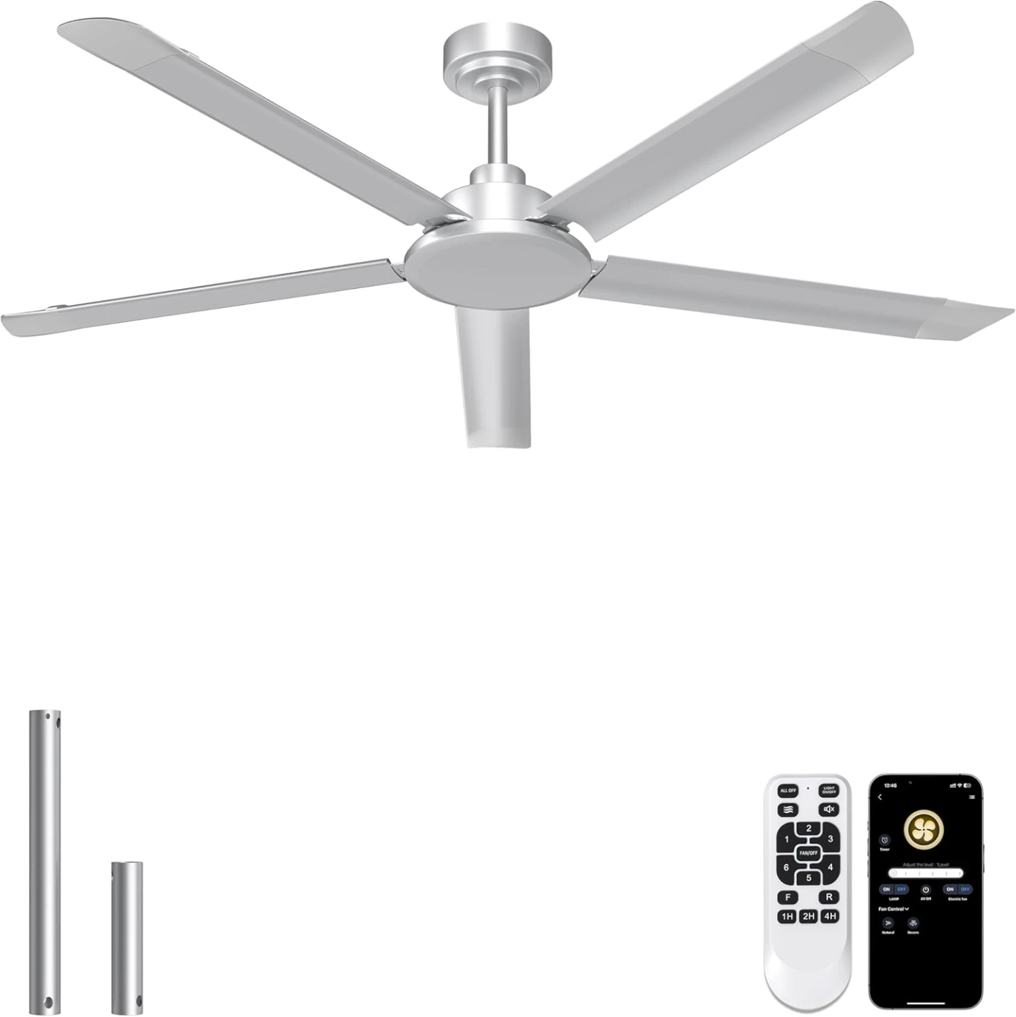 60" Industrial Ceiling Fan Silver