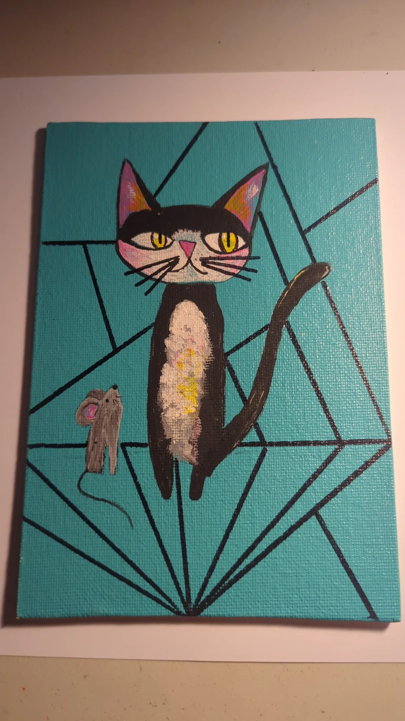 Hand-painted Cat and Mouse Art Canvas