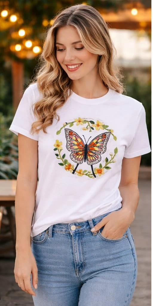 Ladies; Hand embroideed T-Shirts