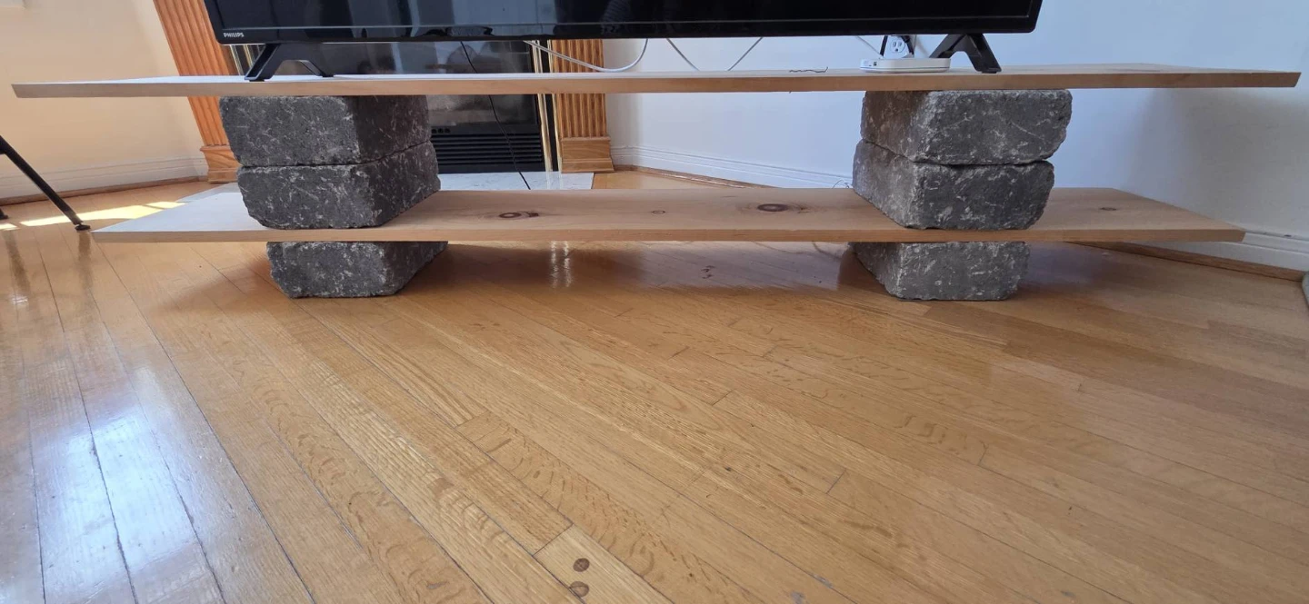 Wooden TV Stand with Stone Supports
