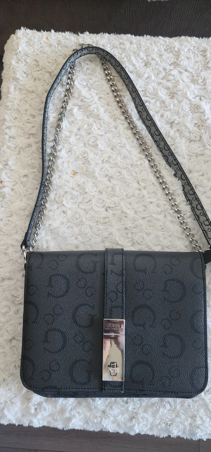GUESS Black Monogram Chain Shoulder Bag - photo 2