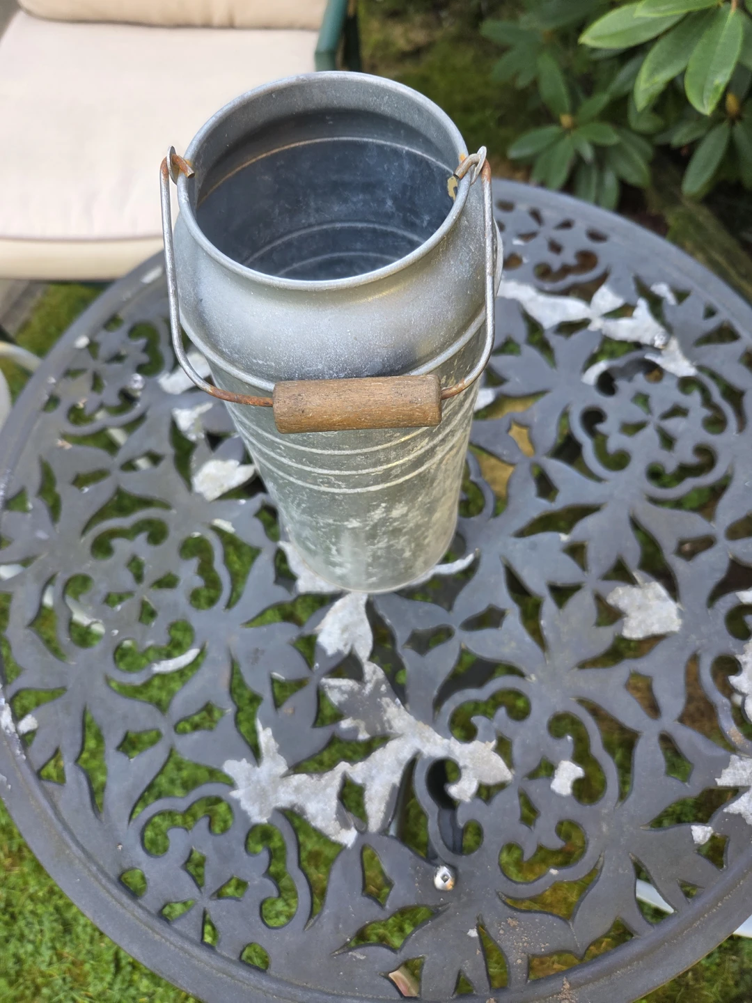 Vintage Metal Milk Can with Wooden Handle