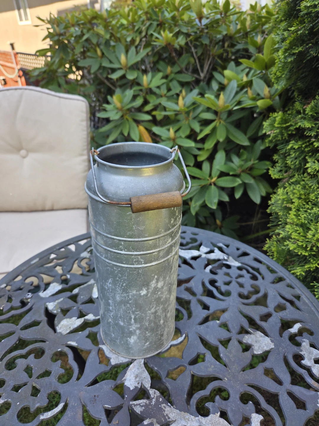 Vintage Metal Milk Can with Wooden Handle - photo 2