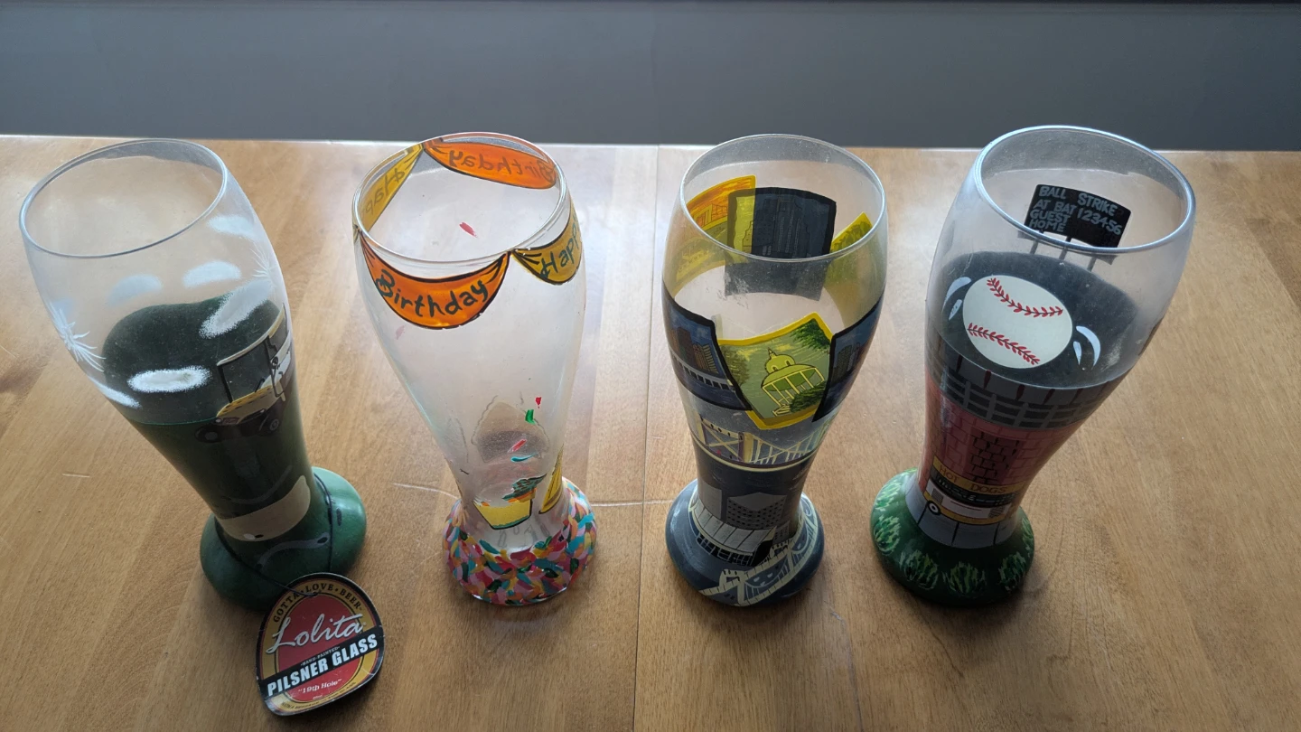 Lot of 4 Lolita Hand-Painted Pilsner Beer Glasses