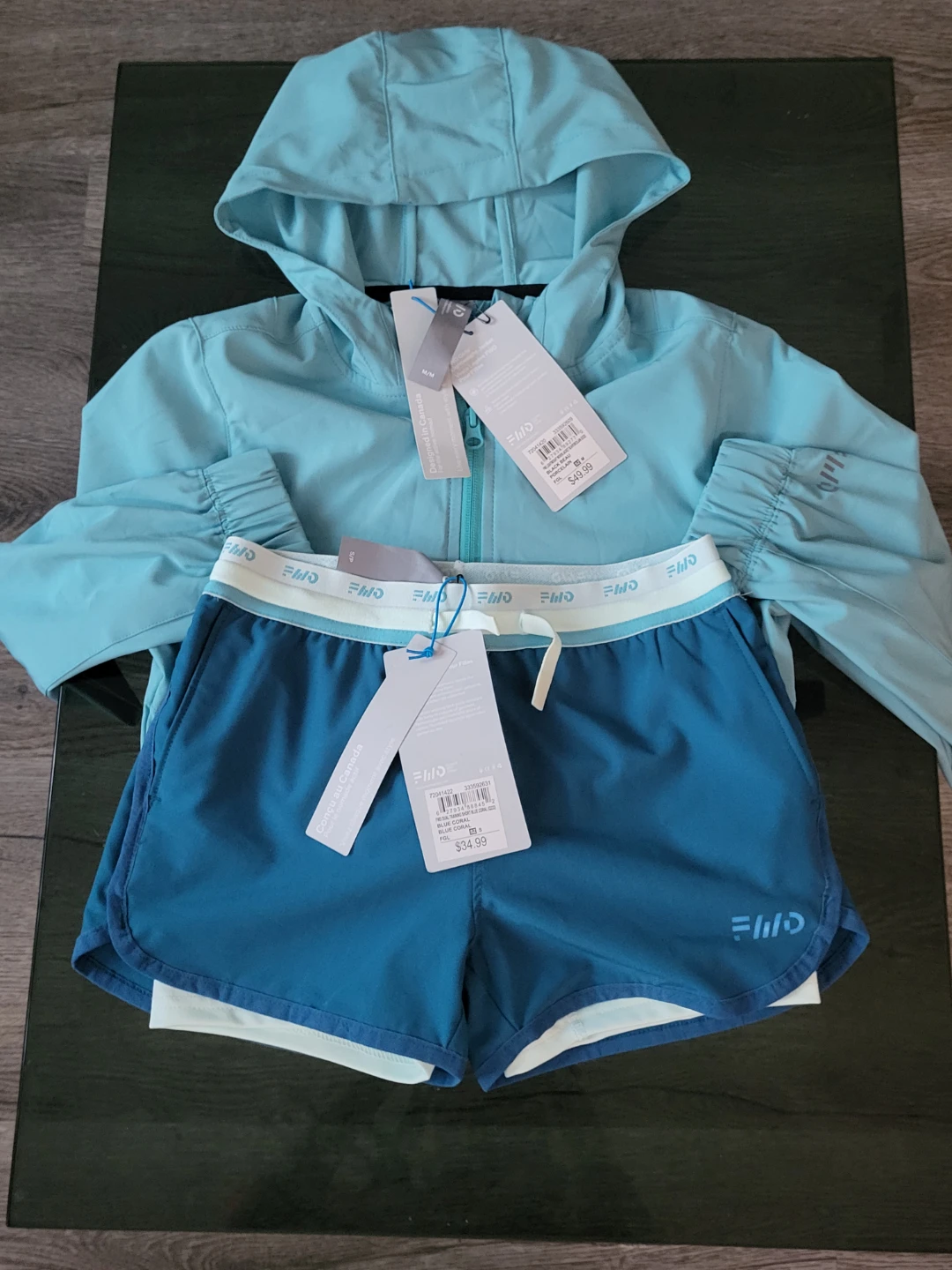 FILD Girls Blue Running Shorts and Light Blue Hooded Jacket Set