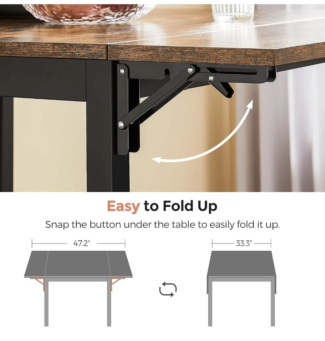 Drop Leaf Dining Table - Rustic Brown & Black
