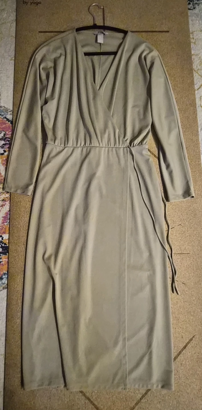 H&M Women's Beige Long Sleeve Wrap Dress - Size L