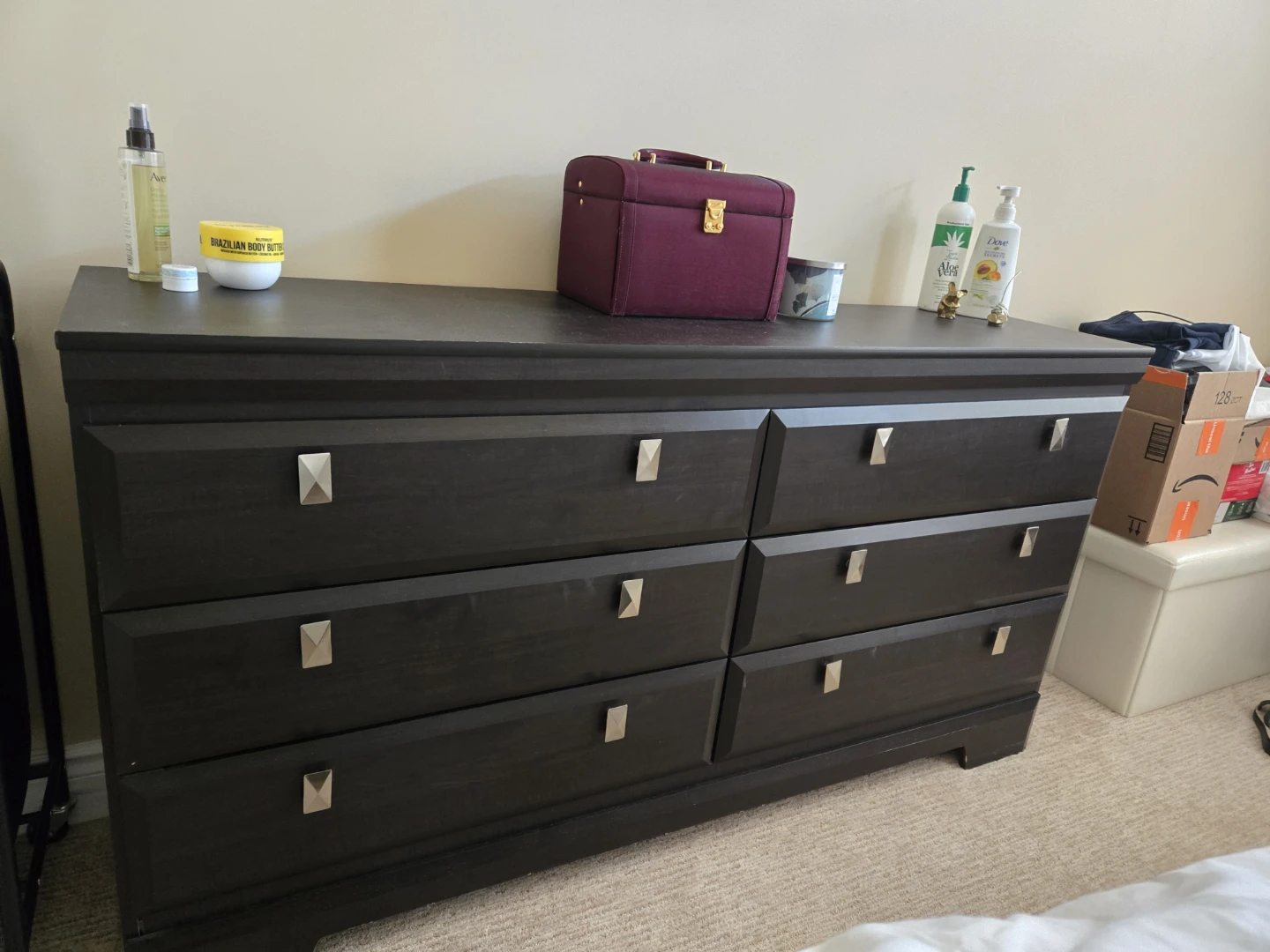 Dark Wood Dresser with 6 Drawers & Bedside tables